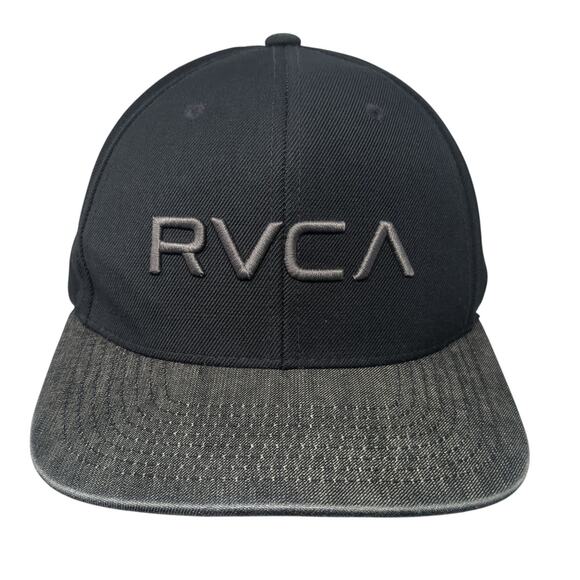 RVCA Snapback Hat Black One Size Adjustable Mid Fit Embroidered 6 Panel - Picture 1 of 9